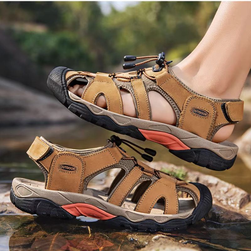 SandalFit Men's Sport Sandals Closed Toe Genuine Leather Big Size