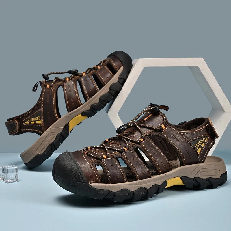 SandalFit Men's Sport Sandals Closed Toe Waterproof Leather