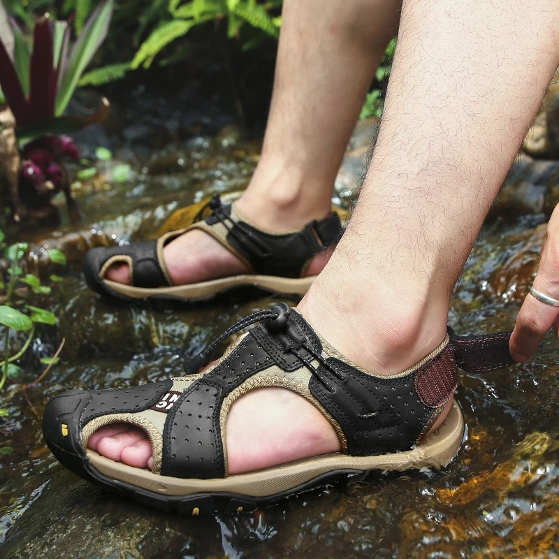 SandalFit Men's Sport Sandals Closed Toe Leather Beach Comfort